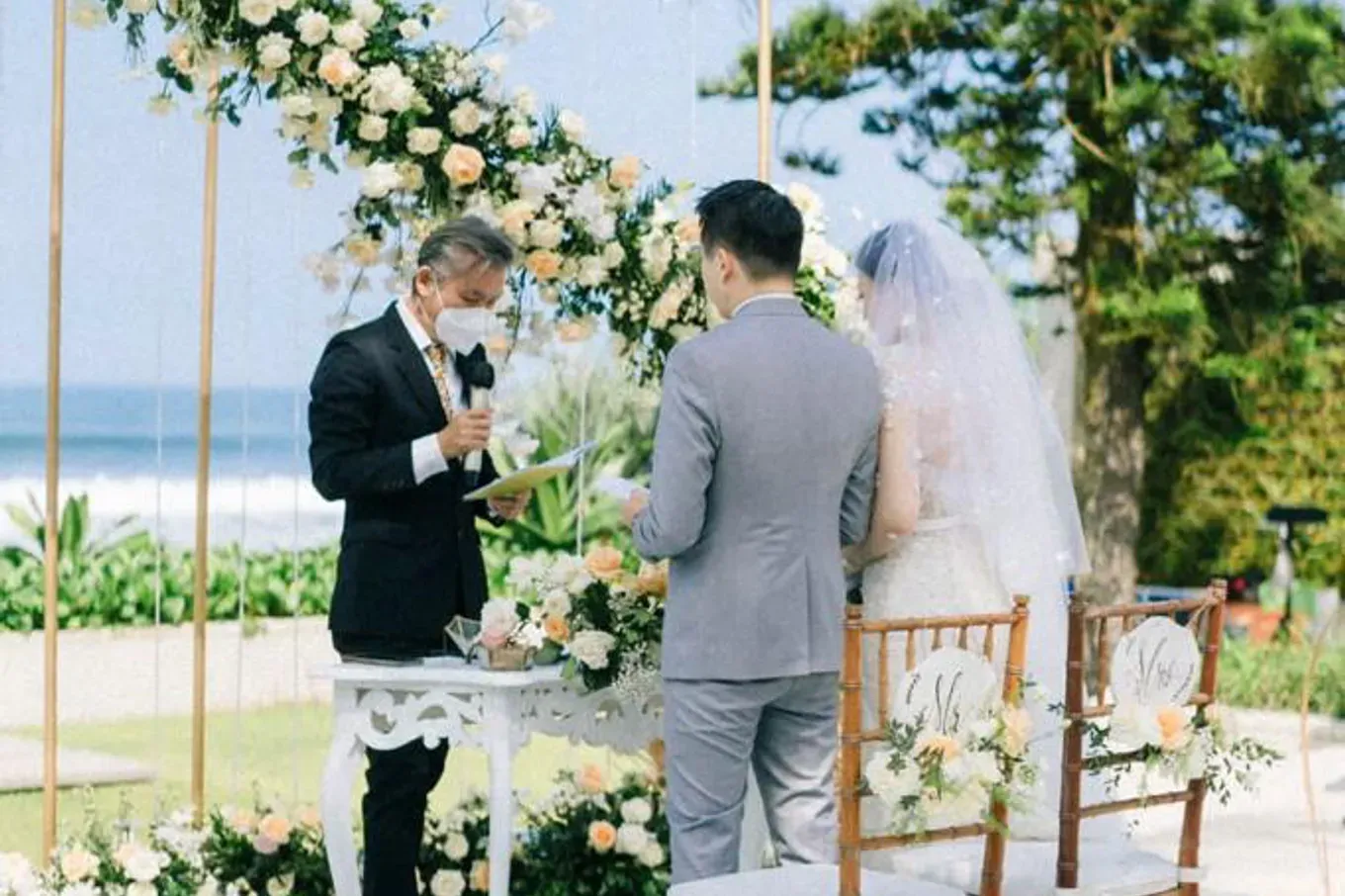 Wedding ceremony with beachfront view